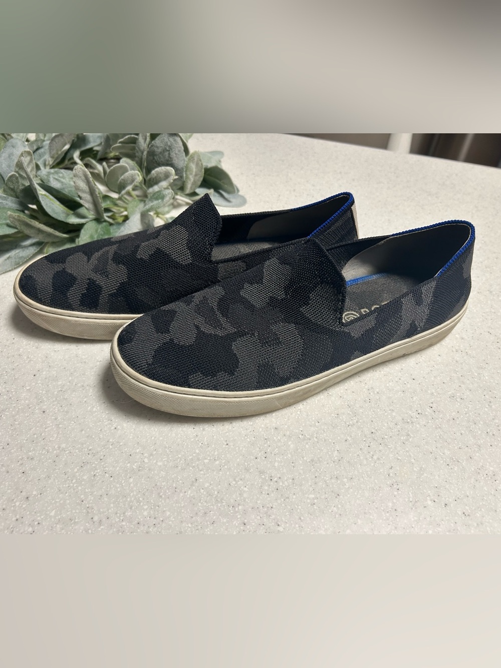 Rothy’s Black Camo Slip-On Sneakers Women’s Size 10 Washable